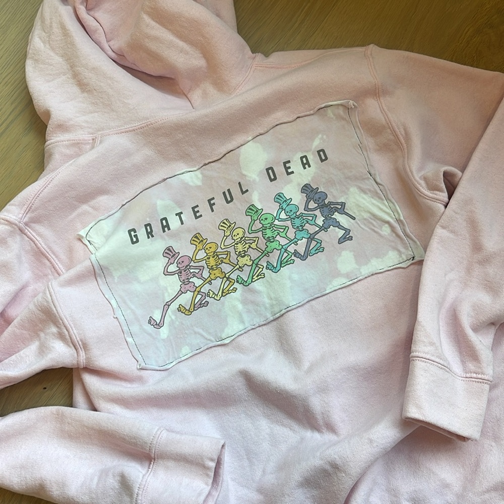 Custom OOAK Greatful Dead dancing bear hoodie zip up great upcycle ! Size small